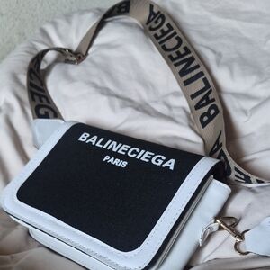 Black & White Crossbody Bag with Branded Strap